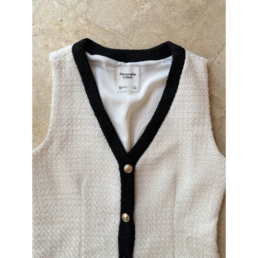 Clean Girl Abercrombie & Fitch Tweed Mini Dress White Black Gold Button S - Picture 6 of 10